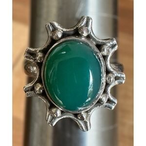 VTG Accent Ring Size 7.75 Green Chrysoprase Blooming Flower 925 Sterling 4.1g